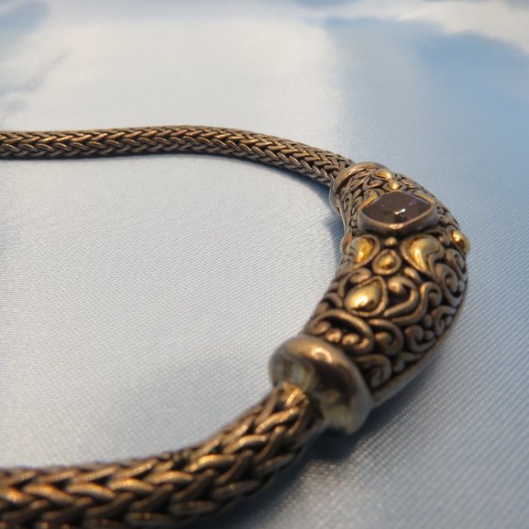 18k Gold & Sterling Silver Amethyst Cable Inspired Design Necklace - Picture 4 of 6